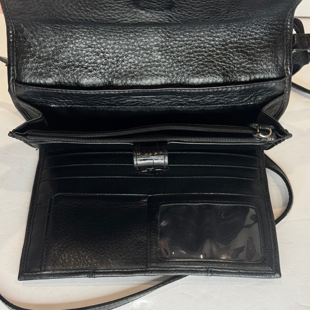 Brighton Black Leather‎ Crossbody Shoulder Bag Heart Lock Woven with Wallet - Picture 9 of 11